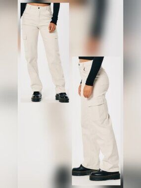 Hollister SZ 28S NWT Gorpcore Ivory Cargo High Rise Stretch Dad Pants Military